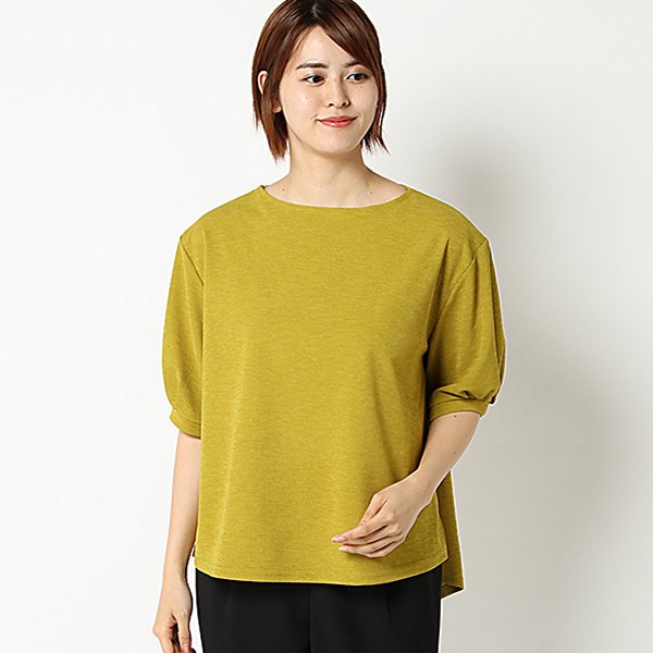 大きいサイズノアンヌ クレープボートネックカットソー レディース